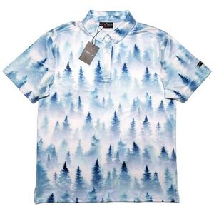 YATTA GOLF Performance Polo Shirt Subtle Pines Trees Blue Medium M ~ New